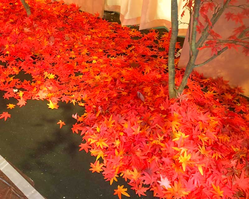 床に撒かれた紅葉の造葉